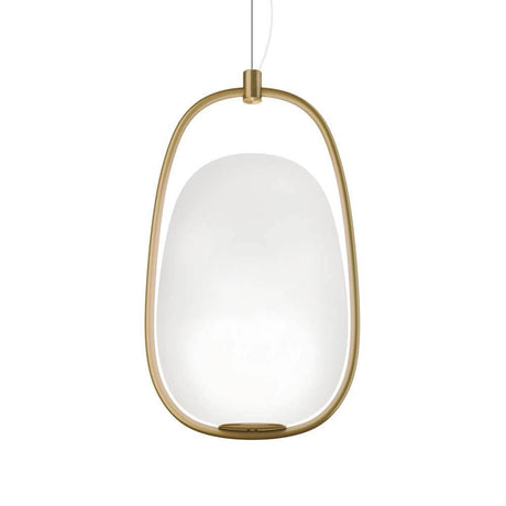 Kundalini Pendellampe Lanna Ø 22cm H 40cm Opalglas in eleganter Metallstruktur mit Messingbeschichtung.