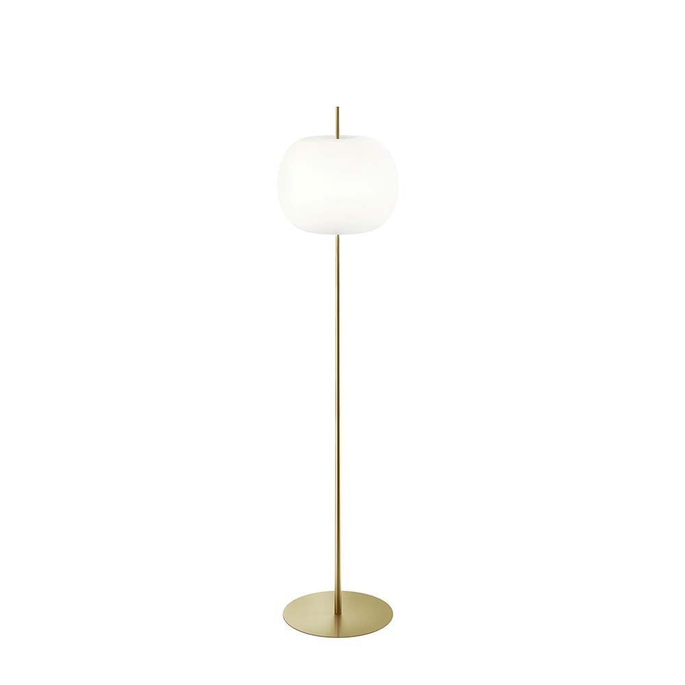 Kundalini Stehlampe Kushi XL mit opalglasschirm, dimmbar, elegante runde Form, 183cm hoch.