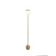 Kundalini Stehlampe Opyo 172cm Glanzlackoptik Dimmbar mit goldenen Akzenten und blütenförmigem Lampenschirm.