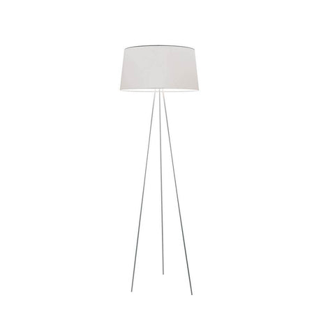 Kundalini Stehlampe Tripod mit Stoffschirm 175cm Dimmbar, modernes weiß lackiertes Dreibeingestell mit schlichtem Schirm.