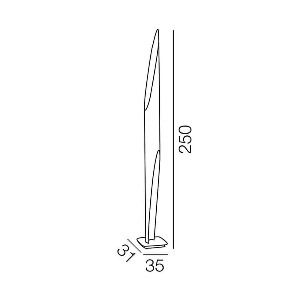 Technische Zeichnung der Kundalini Stehleuchte Shakti 250cm Dimmbar mit Abmessungen.