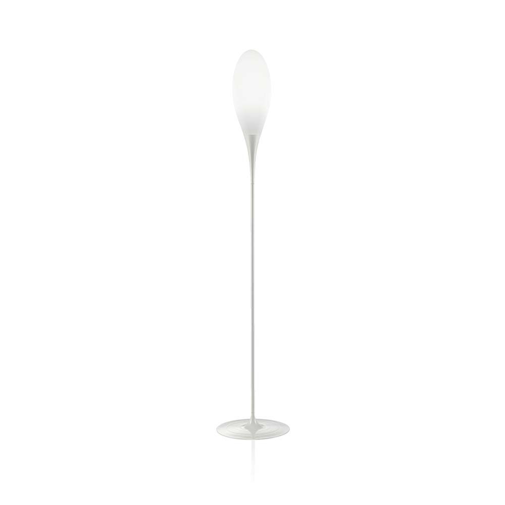 Kundalini Stehleuchte Spillo 180cm mit fließendem Design und organischer Geometrie in Weiß.