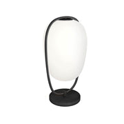 Kundalini Tischleuchte Lanna 40cm mit Glasschirm in eleganter schwarzer Metallstruktur mit opalglas Diffusor.