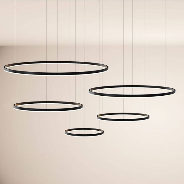 s.luce LED Lampada a sospensione Ring a 5 luci eccentrica, moderne lampade a sospensione in diverse dimensioni.