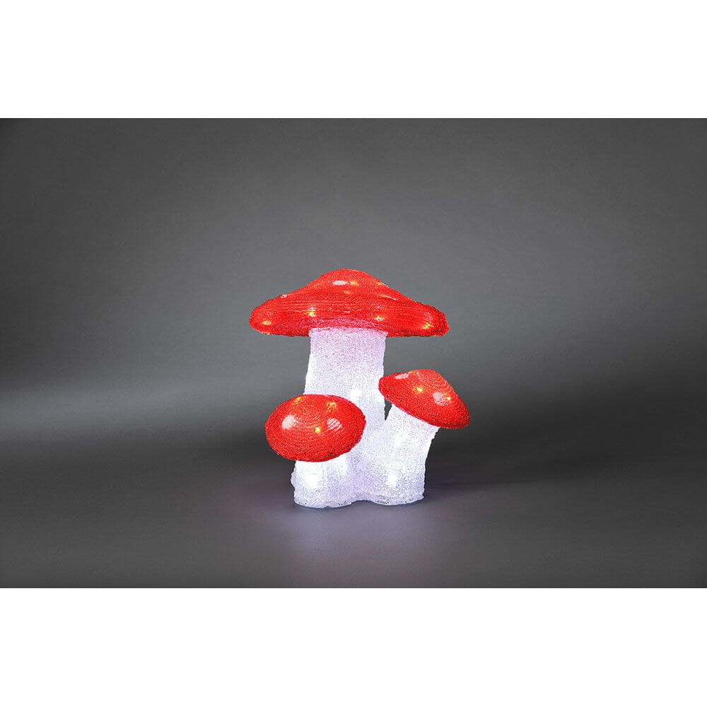 LED Acryl Fliegenpilz 3er-Set 48 Kaltweiße Dioden IP44 auf schwarzem Hintergrund