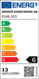 Energieeffizienzlabel für LED Acryl Rentier männlich 184 Kaltweiße Dioden IP44, Klasse G, 13 kWh/1000h.