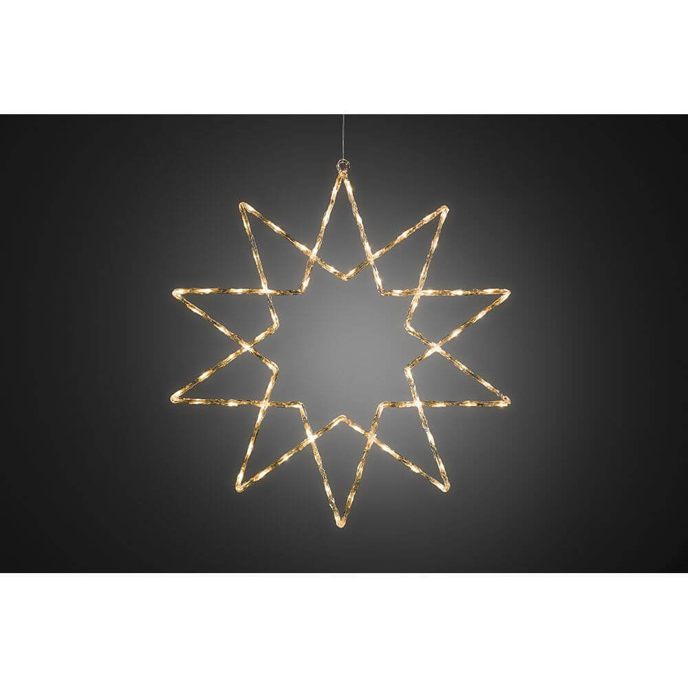 LED Acryl Stern 10 Zacken 120 Warmweiße Dioden IP44 mit warmem Licht im Dunkeln.