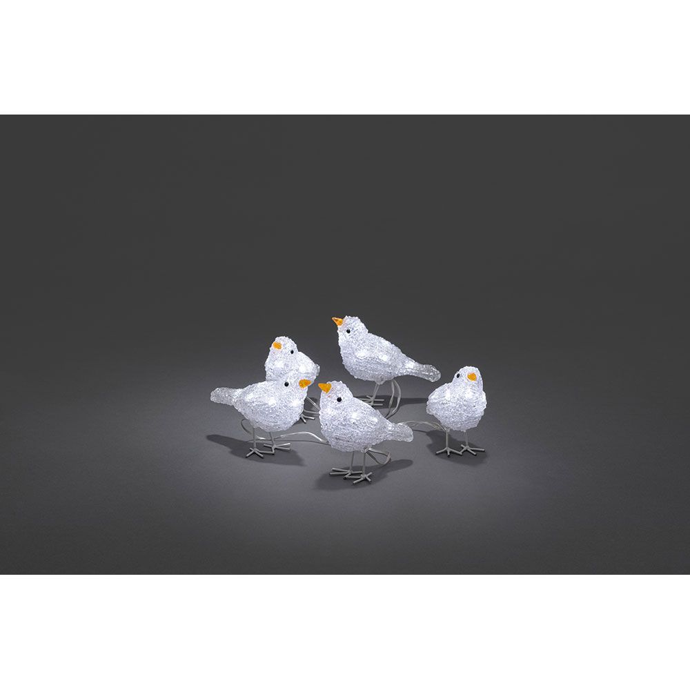 LED Acryl-Vögel 5er-Set in Kaltweiß, ideal für eine festliche Garten-Dekoration und magische Winteratmosphäre.