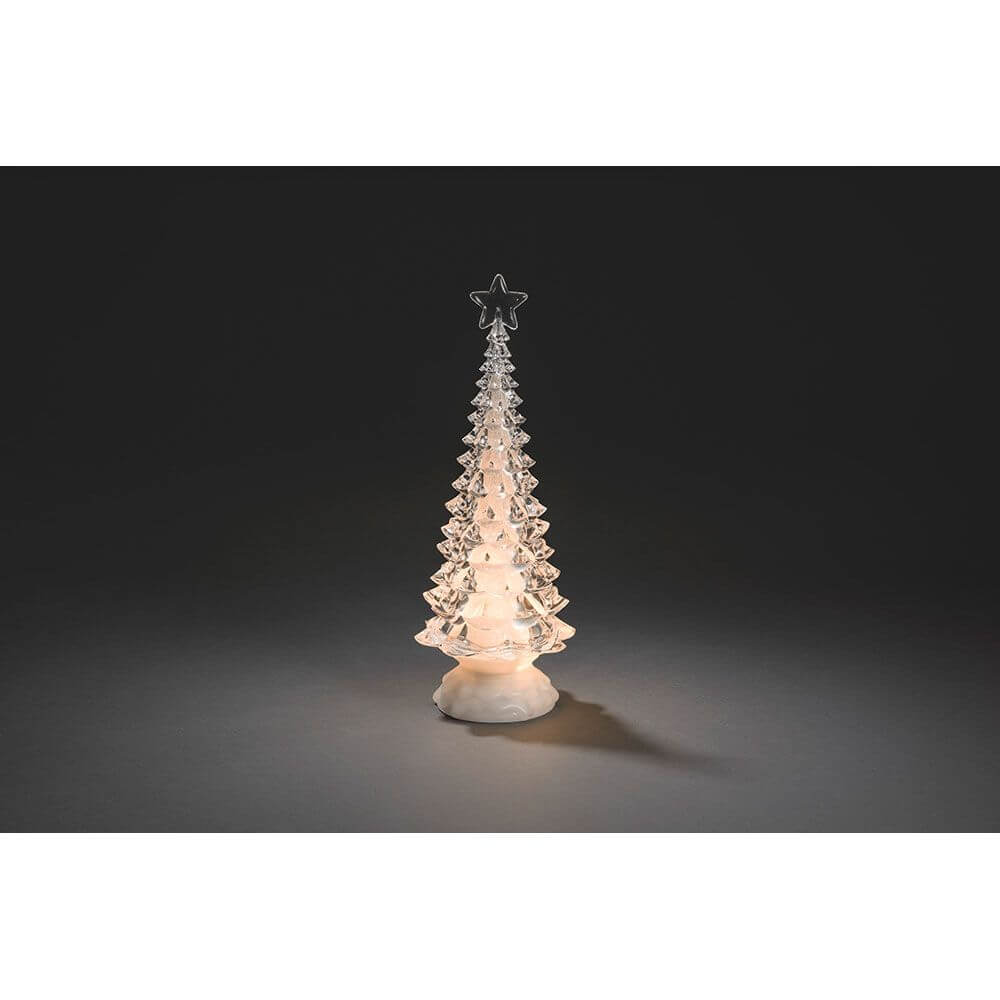 LED Acryl Weihnachtsbaum rotierend 3 Warmweiße Diode batteriebetrieben – transparenter Weihnachtsbaum mit warmweißem Licht.
