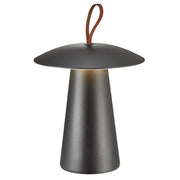 LED Akkuleuchte Ara To-Go 2 IP54 in modernem Design mit Lederriemen, ideal für den Außenbereich.