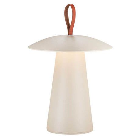 LED Akkuleuchte Ara To-Go 2 IP54 in modernem kegelförmigem Design mit Lederdetails