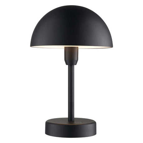 LED Akkuleuchte Ellen To-Go IP44 im eleganten Design mit schwarzem Lampenschirm und stabiler Basis.