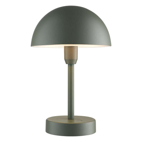LED Akkuleuchte Ellen To-Go IP44 in modernem Design mit grünem Lampenschirm und schmalem Standfuß.