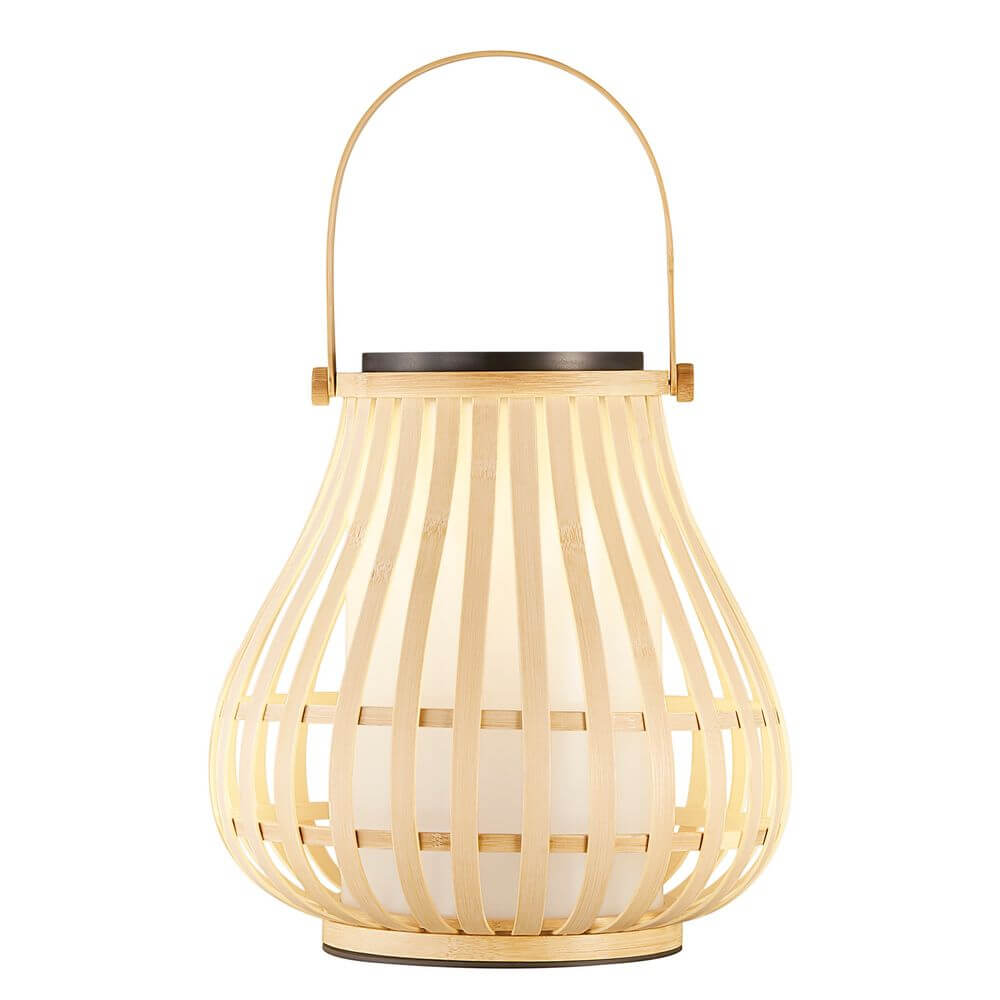 LED Akkuleuchte Leo Solar IP44 mit organischem Design und praktischem Griff für Garten und Terrasse.