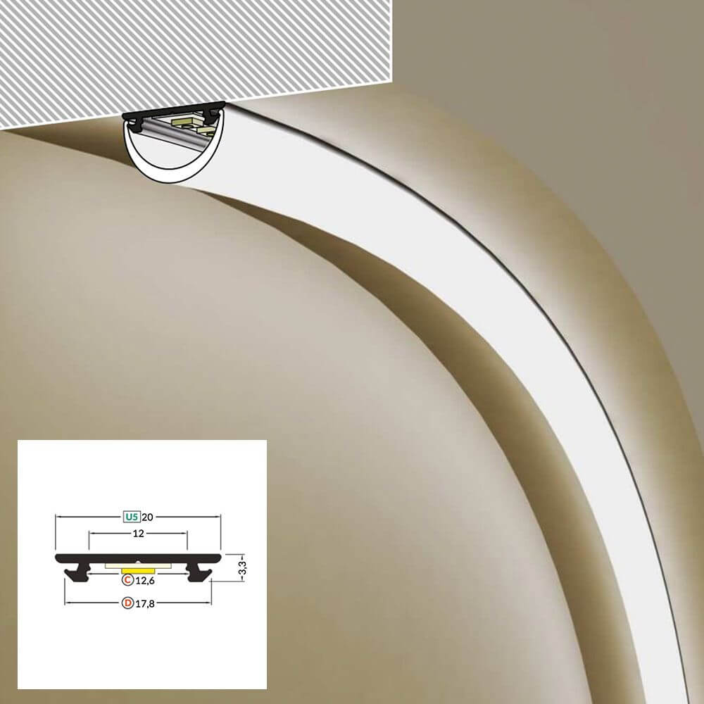 LED Aluminium Profil 2m Aufbau – Detailansicht der Aufbaumontage und Abmessungen.