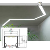 LED Aluminium Profil für 2m Einbau, stilvolle Lösung für LED-Strips mit Abmessungen und Montageanleitung.