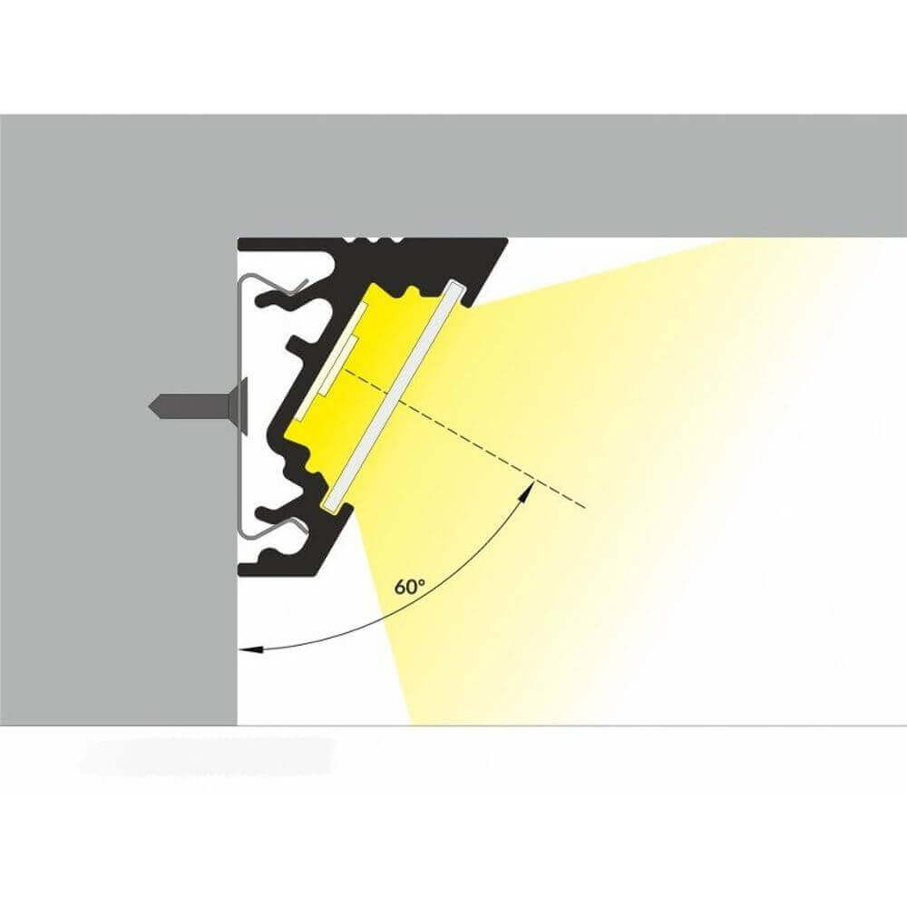 LED -aluminiumprofil 2 meter hörn 30 ° vit utan täckning