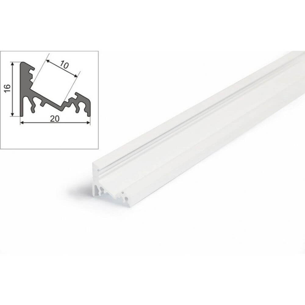 LED Aluprofil 2 Meter, 30° Winkelprofil in Weiß, ideal für dekorative Beleuchtung.