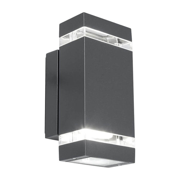 LED Außenwandlampe Focus IP44 Anthrazit in modernem Design mit klarem Lichtauslass und seitlichem Lichtschlitz.