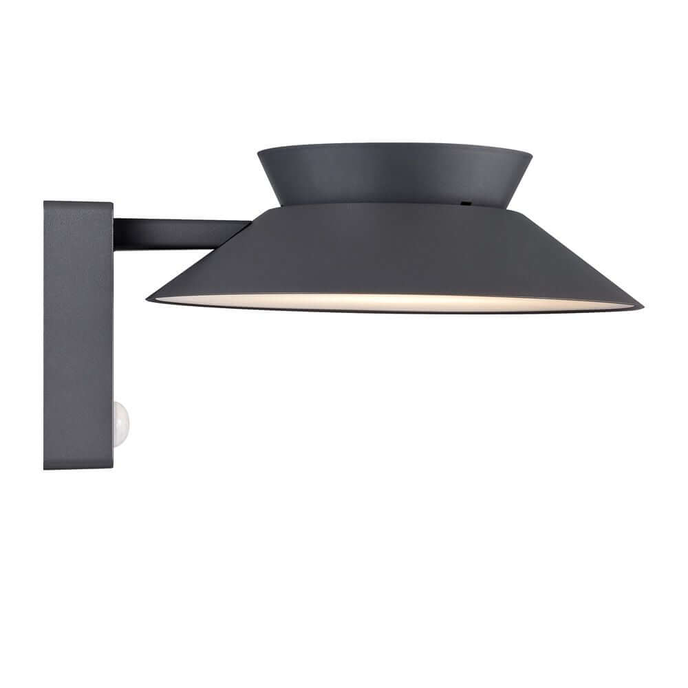 LED Außenwandlampe Justina Solar IP44 in modernem, runden Design mit Bewegungssensor.