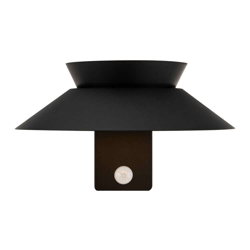 LED Außenwandlampe Justina Solar IP44 in modernem, schwarzem Design mit Bewegungsmelder.