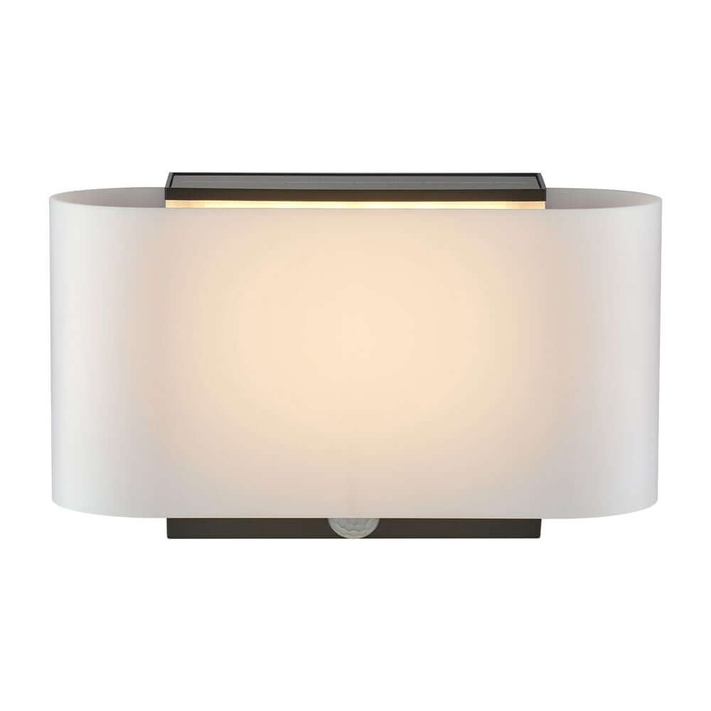 LED Außenwandlampe Piola IP44 - moderne solarbetriebene Wandleuchte mit Bewegungssensor und geschwungenem Design.