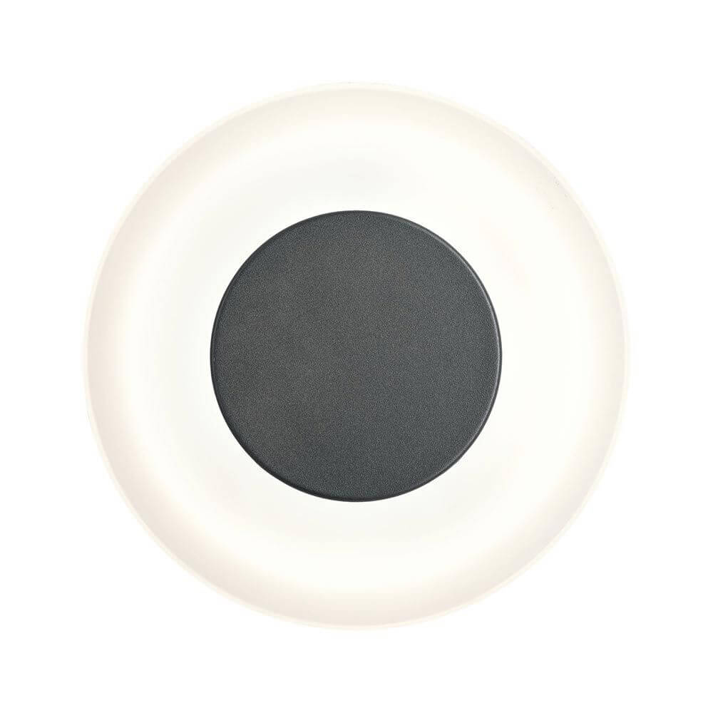 LED Deckenleuchte in modernem Design mit schwarzem Zentrum und ringförmiger Lichtquelle in Weiß.