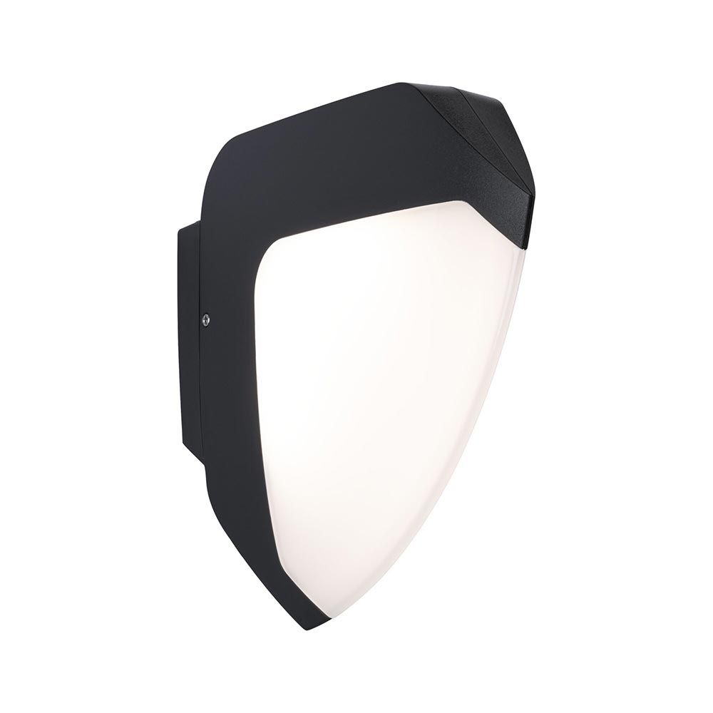 LED Außenwandlampe Ikosea mit Bewegungsmelder und Dämmerungssensor in modernem Design.