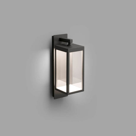LED Außenwandleuchte KERALA IP54 Dunkelgrau an Wand montiert, modernes Design mit klaren Glaselementen.