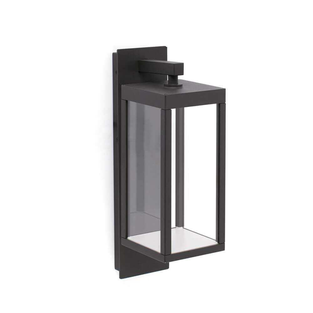 LED Außenwandleuchte KERALA IP54 Dunkelgrau in modernem Design mit klaren Glasdetails.