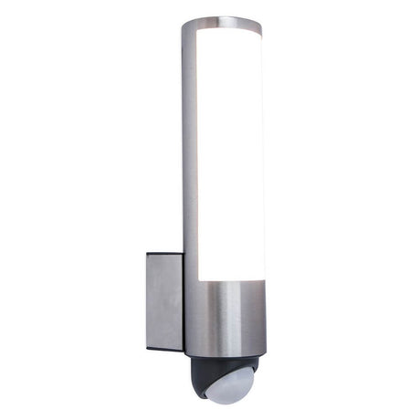 LED Außenwandleuchte Leda mit Sensor IP44 Edelstahl, modernes Design mit 1200 Lumen und Bewegungssensor.