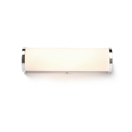 LED Bad-Wandleuchte Danubio 9W 2700K IP44 Chrom in elegantem Design mit Chrom-Details und opaler Abdeckung.
