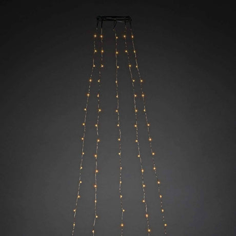 LED Baummantel mit Ring Ø 11 LED Tropfen 5 Stränge mit 48 Dioden 240 bernsteinfarbene Dioden an silbernem Draht.