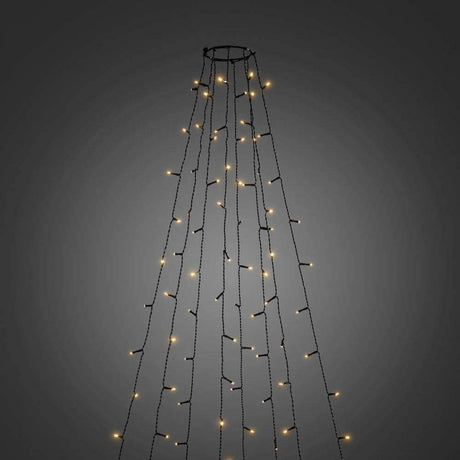 LED Baummantel mit Ring Ø 15cm 8 Stränge 50 Dioden Multifunktion App-gesteuert IP44 auf schwarzem Hintergrund.
