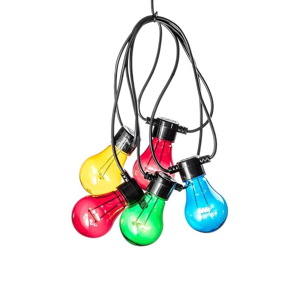 LED Biergartenkette 5er bunt 40 Warmweiße Dioden Batteriebetrieb
