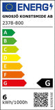 Energielabel von GNOSJÖ KONSTSMIDE AB für Produkt 2378-800, Energieeffizienzklasse G, Verbrauch 6 kWh/1000h.