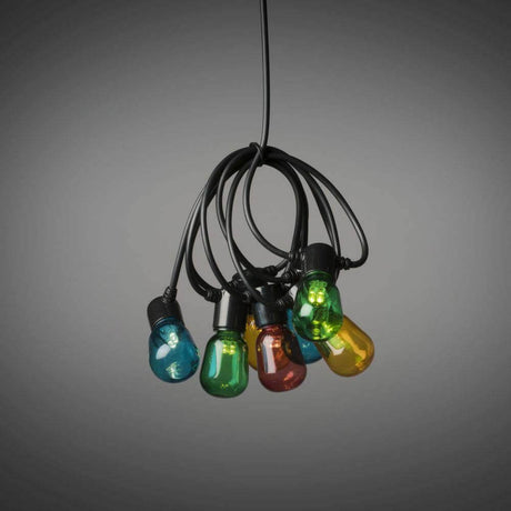 LED Beer garden string lights, multicolored, 20 colorful bulbs, 40 warm white diodes, 6V IP44 with colorful lights at night.