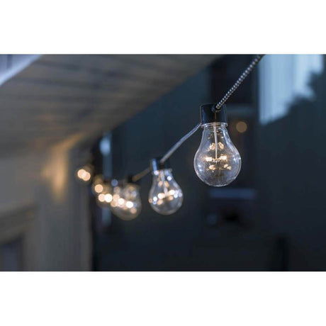 LED Biergartenkette klar 10 Birnen 80 bernsteinfarbene Dioden an einer Schnur aufgehängt, strahlendes Licht für Garten und Terrasse.