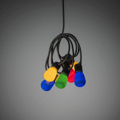 LED Biergartenkette opal 20 bunte Birnen 40 Warmweiße Dioden 6V IP44 mit bunten Lampen