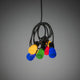 LED Biergartenkette opal 40 bunte Birnen 80 Warmweiße Dioden 6V IP44 mit bunten Leuchten auf schwarzem Kabel