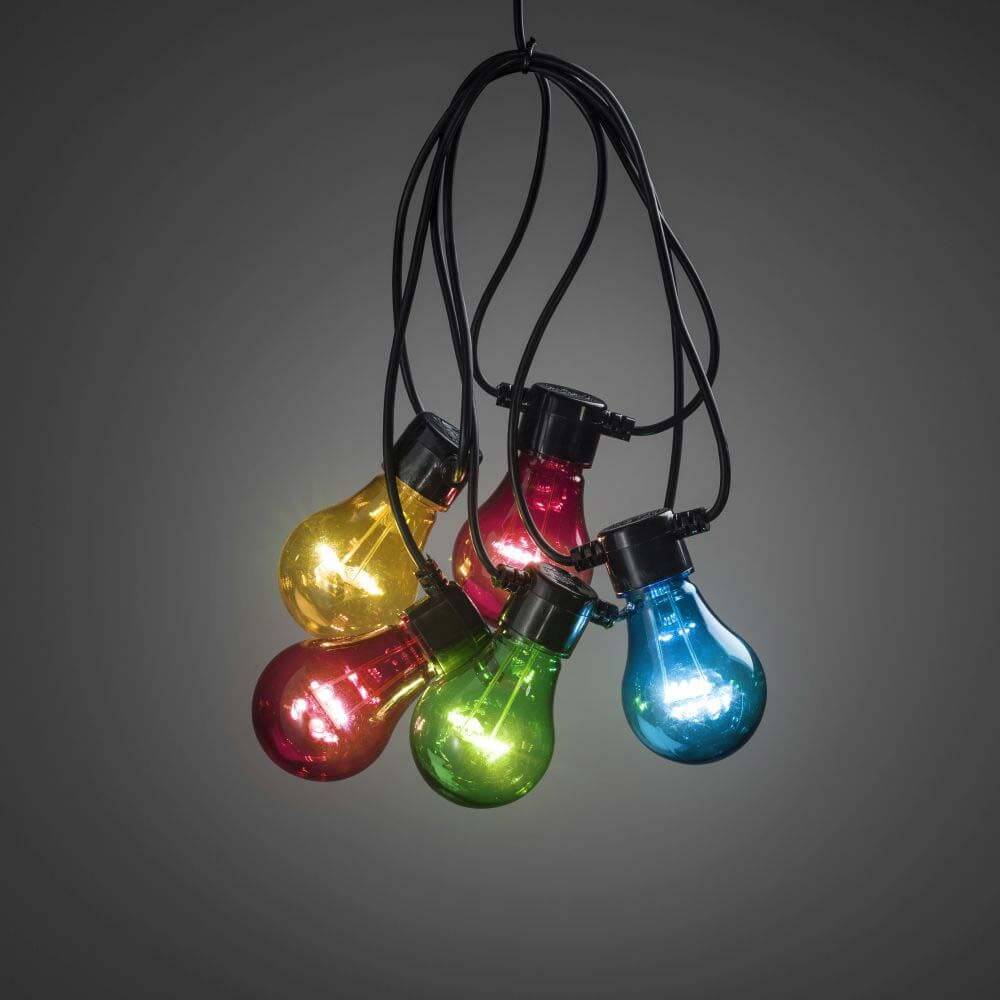 LED Biergartenketten Erweiterung 10 bunte Birnen Warmweiß IP44