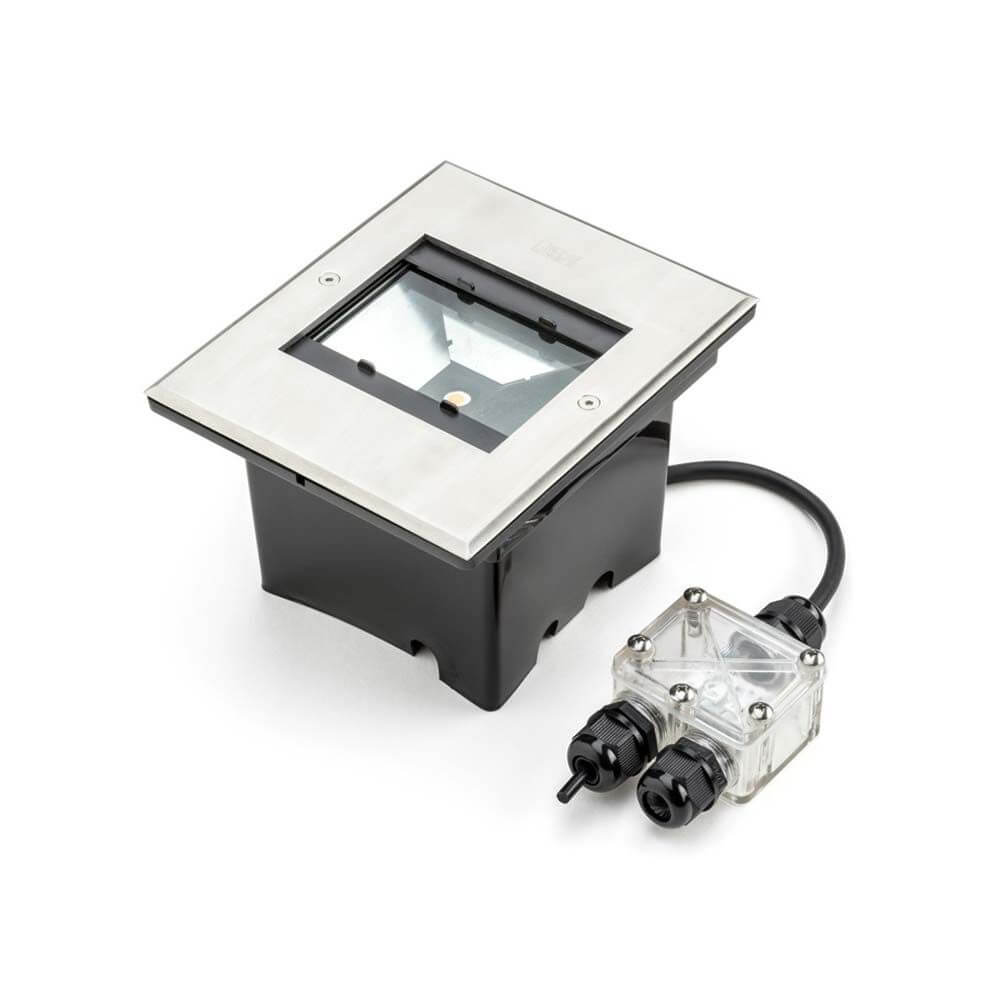 LED Außen Bodeneinbaustrahler Stahl IP65 quadratischer Einbaustrahler mit 3000K Warmweiß Licht.