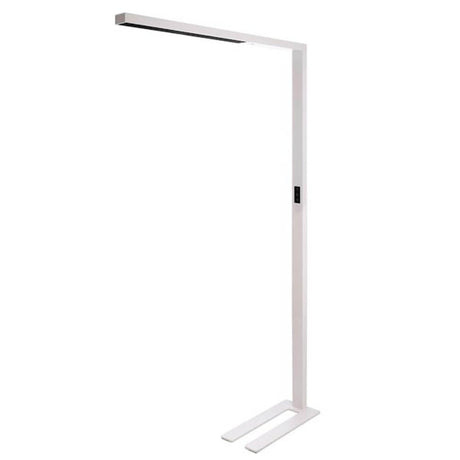 Moderne LED Büro Stehlampe in Weiß mit Präsenzmelder und Tageslichtsensor für optimales Licht im Arbeitsumfeld.