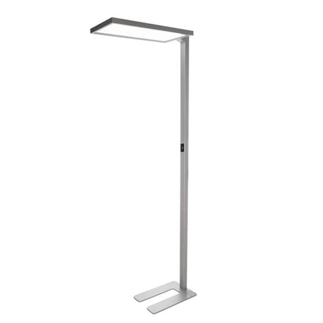 Moderne LED Büro Stehleuchte mit Präsenzsensor und neutralweißem Licht in Silberfarben.