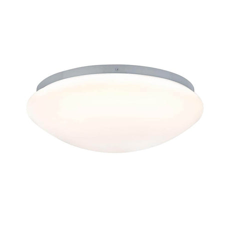 LED Bad-Deckenlampe Leonis Weiß IP44 - moderne Deckenleuchte mit abgerundetem Glasschirm und warmweißem Licht.