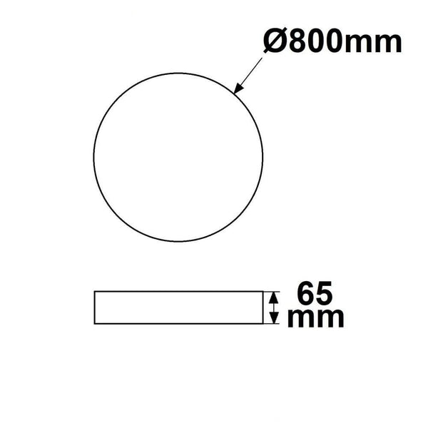 Teknisk tegning af LED Meda loftslampe Ø 80cm ColorSwitch med mål Ø800mm og 65mm.