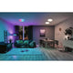 LED Deckenleuchte Rainbow CCT Dimmbar Chrom, Weiß in modernem Wohnraum mit bunten Lichteffekten.