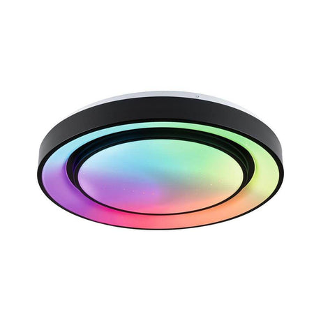 LED Deckenleuchte Rainbow RGB Schwarz Ø 47,5cm mit buntem Regenbogeneffekt und dimmbarem Licht.