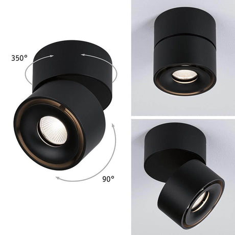 LED Decken Strahler Spircle Schwarz-Matt mit schwenkbarem Spotkopf und modernem Design.