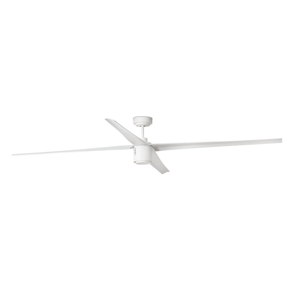 LED Deckenventilator Attos Ø 213cm Dimmbar im modernen Design mit weißen Blättern und integriertem Licht.